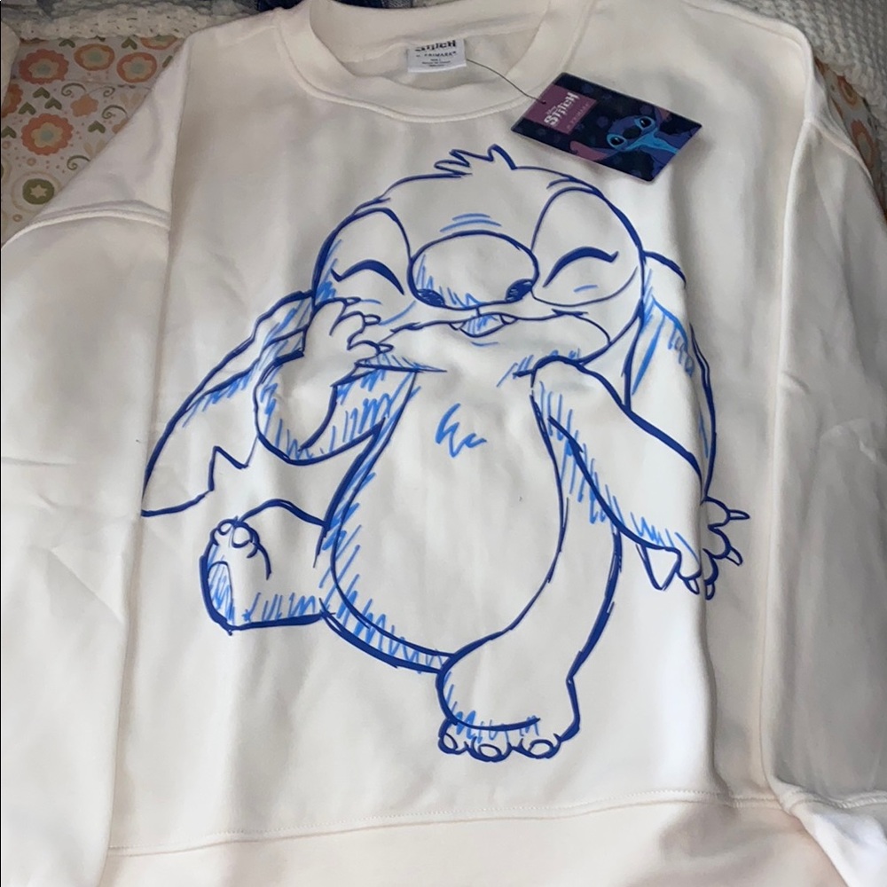 Primark White Blue Graphic Oversized Sweatshirt